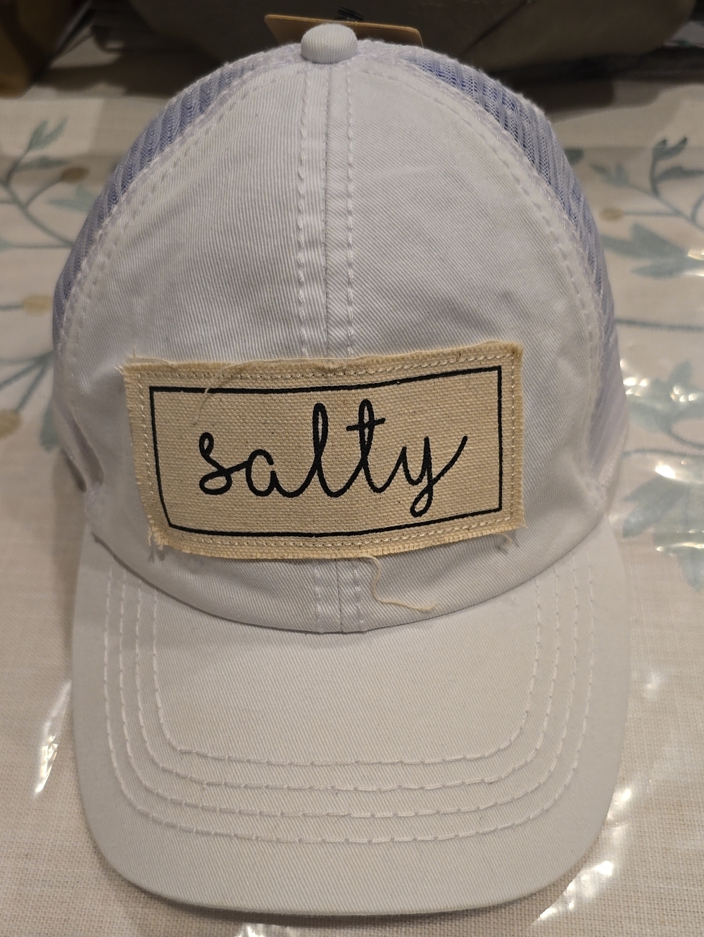 'Salty' White Mesh Baseball Cap